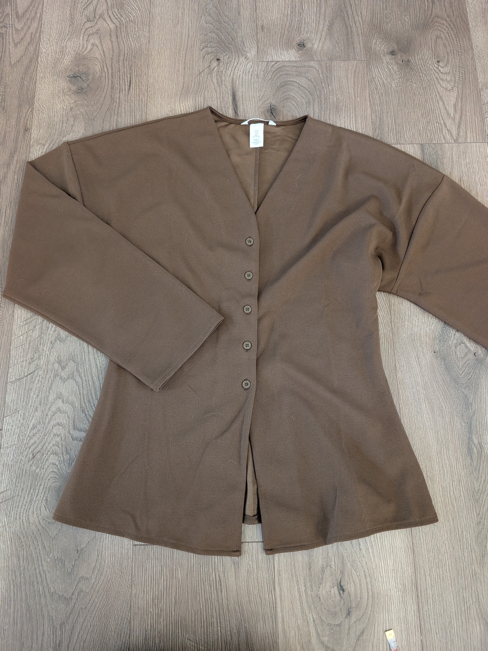 H&M Brown Cinched Waist Blouse – Barrel Sleeve Button-Up Top